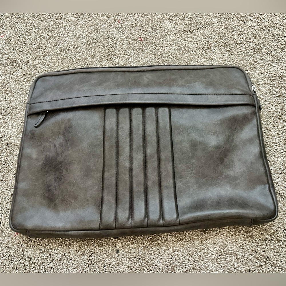 Gray Leather- Like Document/Tablet Bag